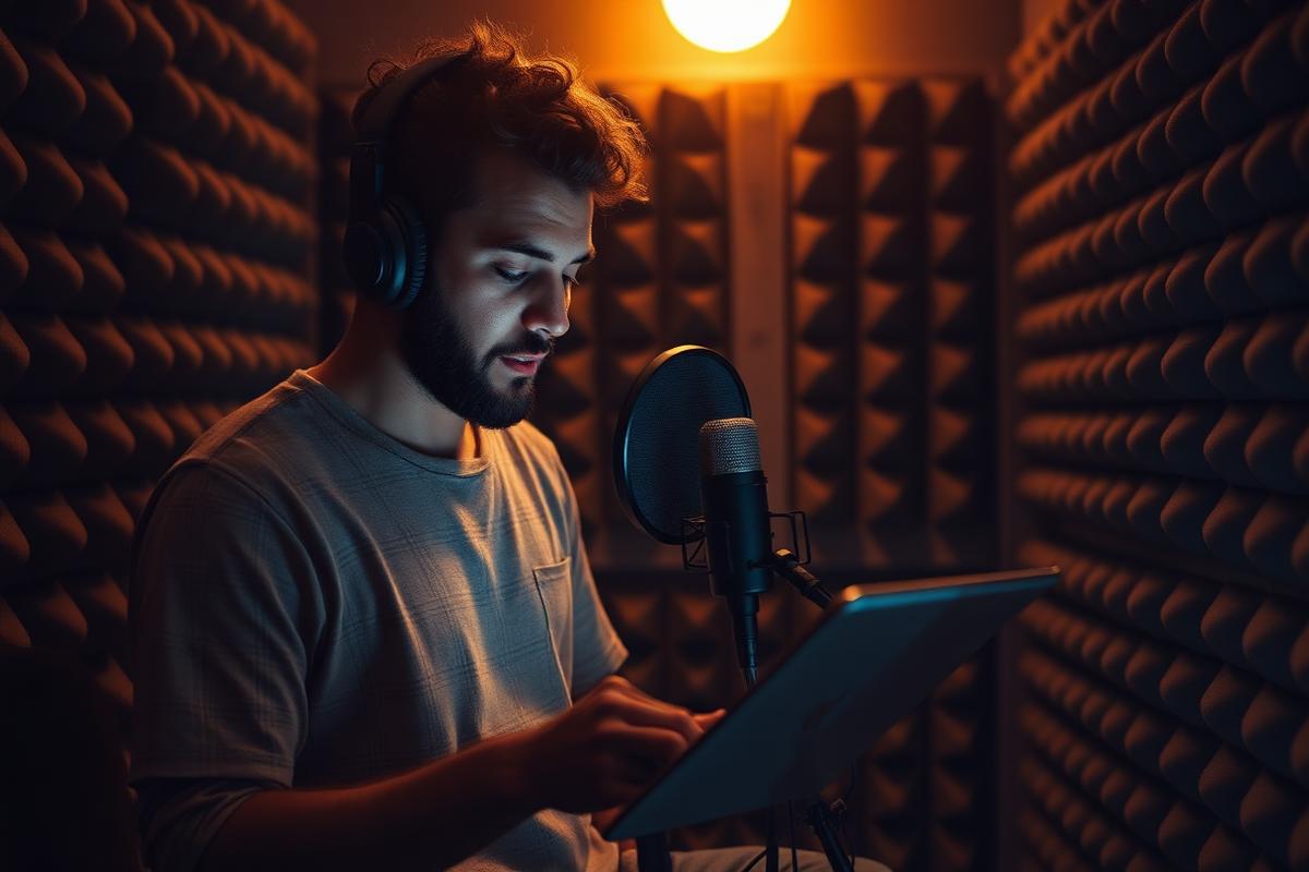 Studio-grade voice recording session for text-to-speech training data